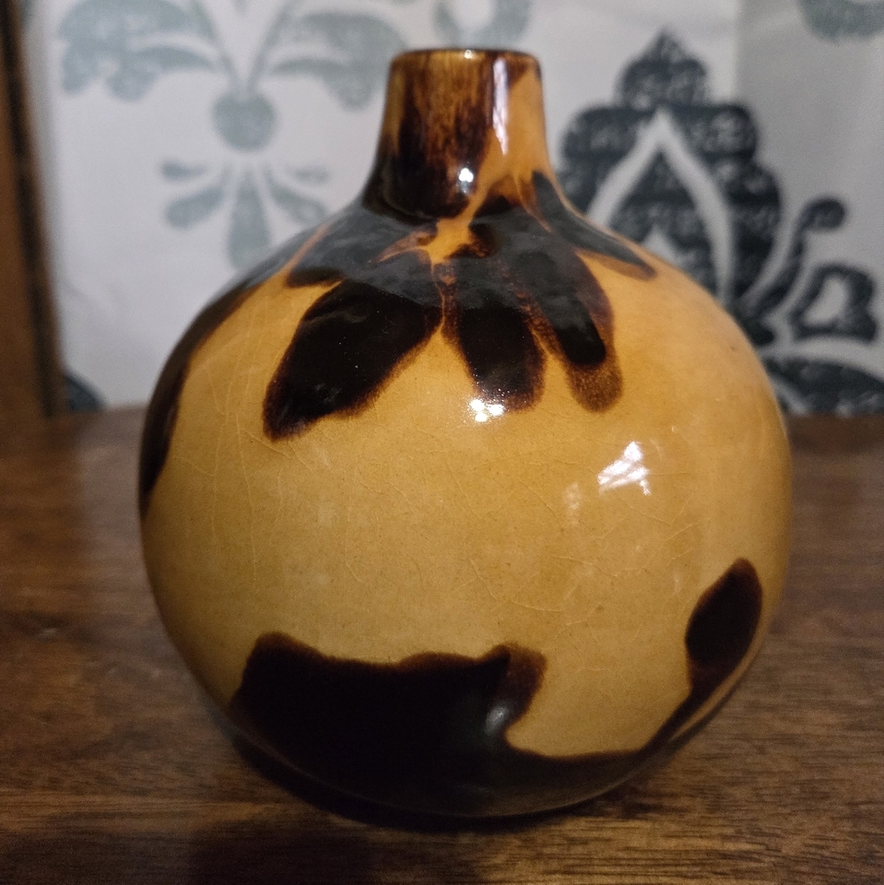 Vel Brown and Black Ceramic Vase Stamped.